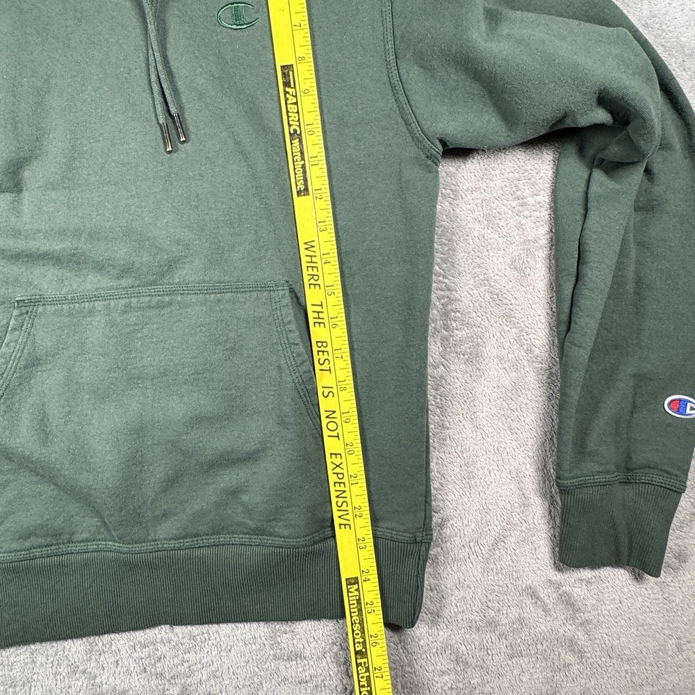 Y2K Champion Pullover Hoodie Green Fleece Sweatshirt‎ Drawstring Men's Medium - Picture 8 of 10